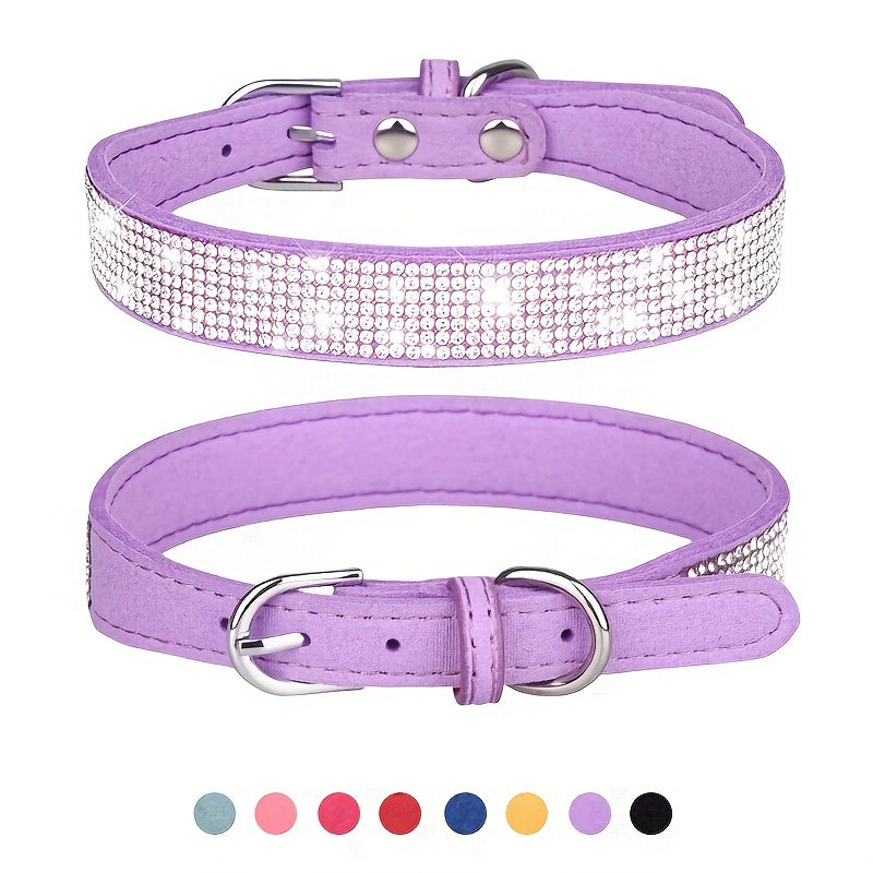 Collier chic pour chien, en cuir et strass, ajustable pour petit et moyen chien, luxe.
