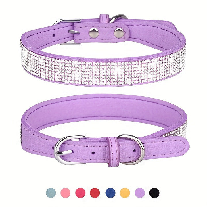 Collier chic pour chien, en cuir et strass, ajustable pour petit et moyen chien, luxe.
