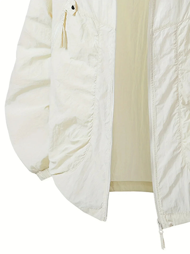 Veste unisexe à fermeture éclair, capuche et poches, pratique pour l'extérieur.