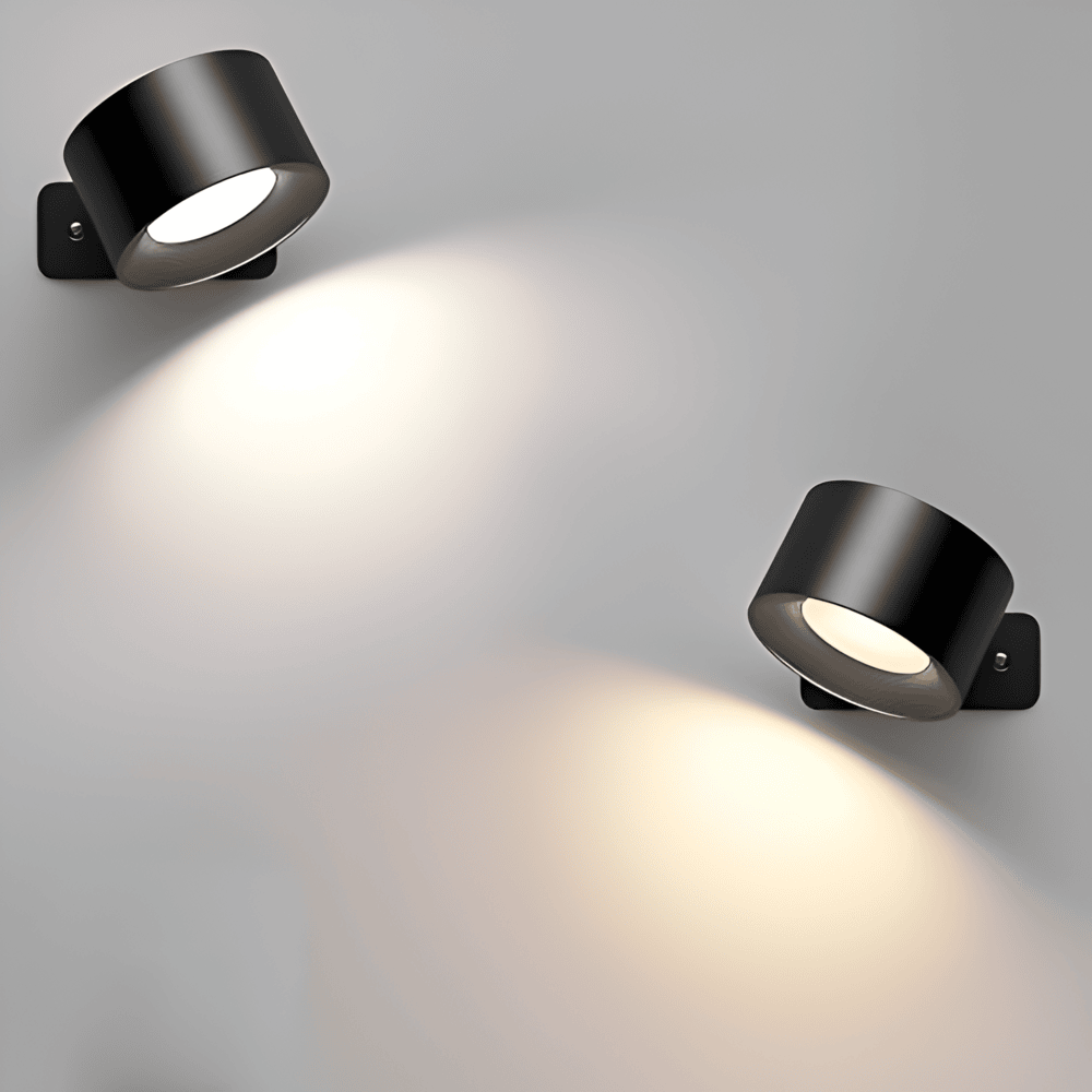 Lampe murale LED rotative 360°, sans fil, tactile, rechargeable USB. Idéale pour lecture et décoration moderne.
