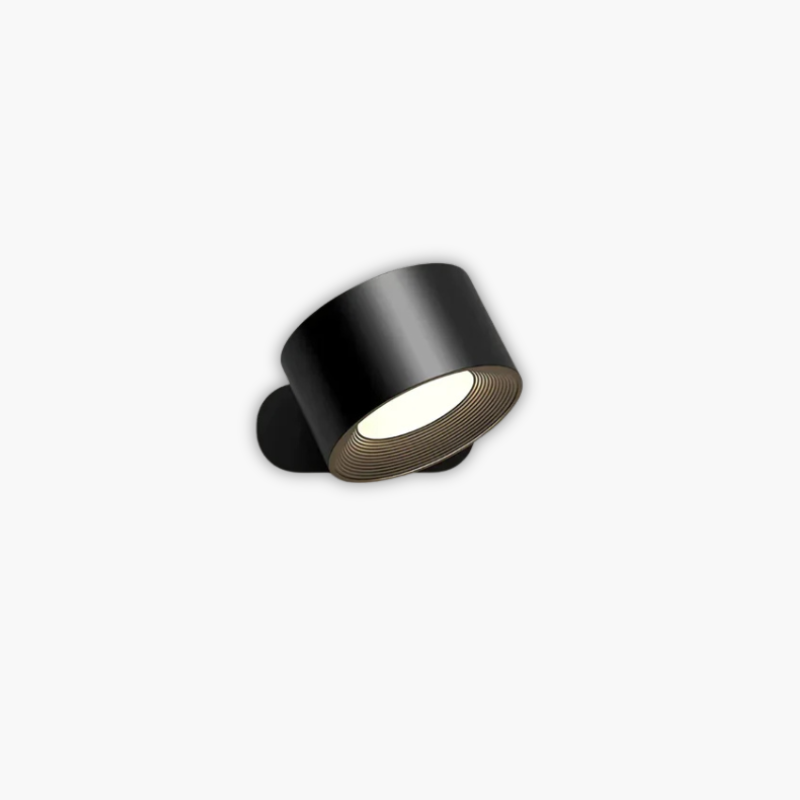 Applique murale LED dimmable et rotative sans fil, design moderne, idéale pour un éclairage intérieur ambiant.