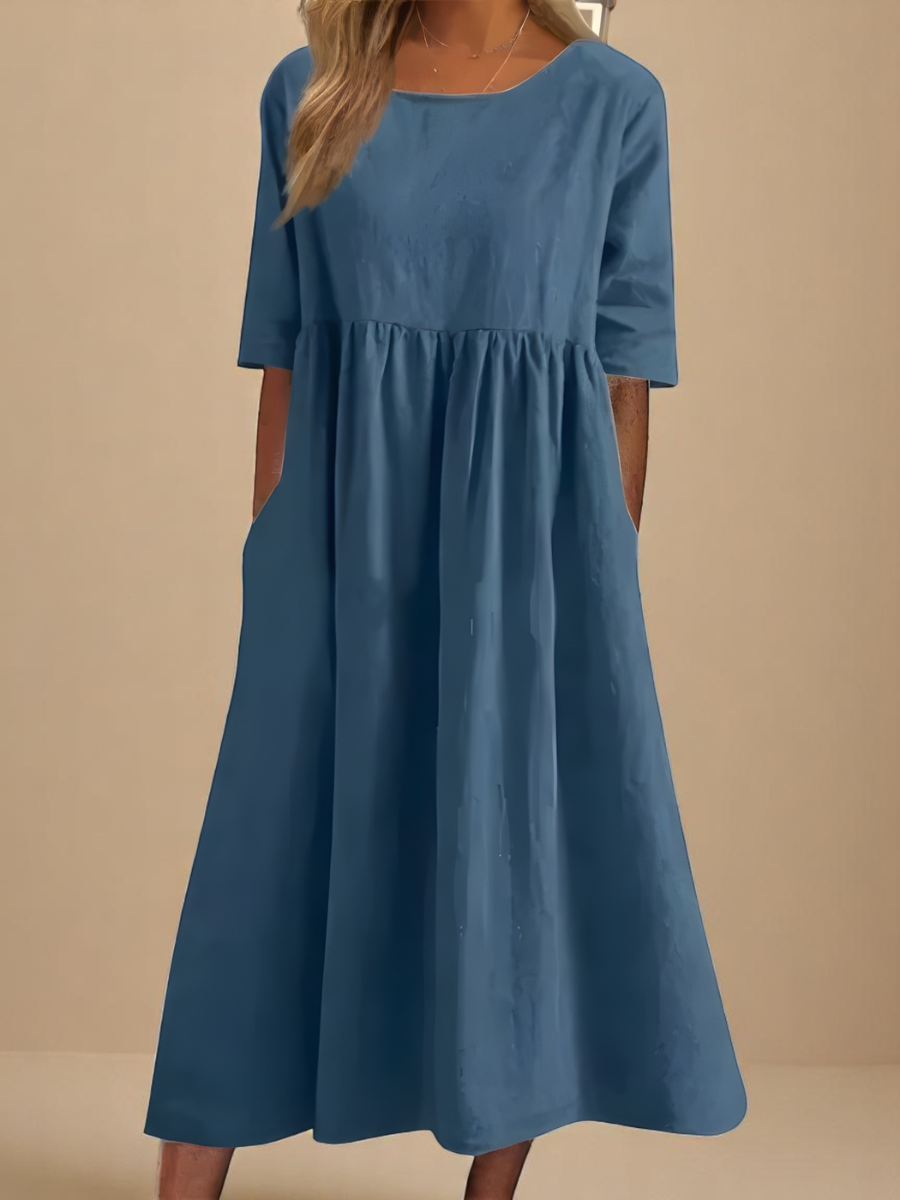 Robe longue femme en coton ample et décontractée, idéale pour le confort estival au quotidien.