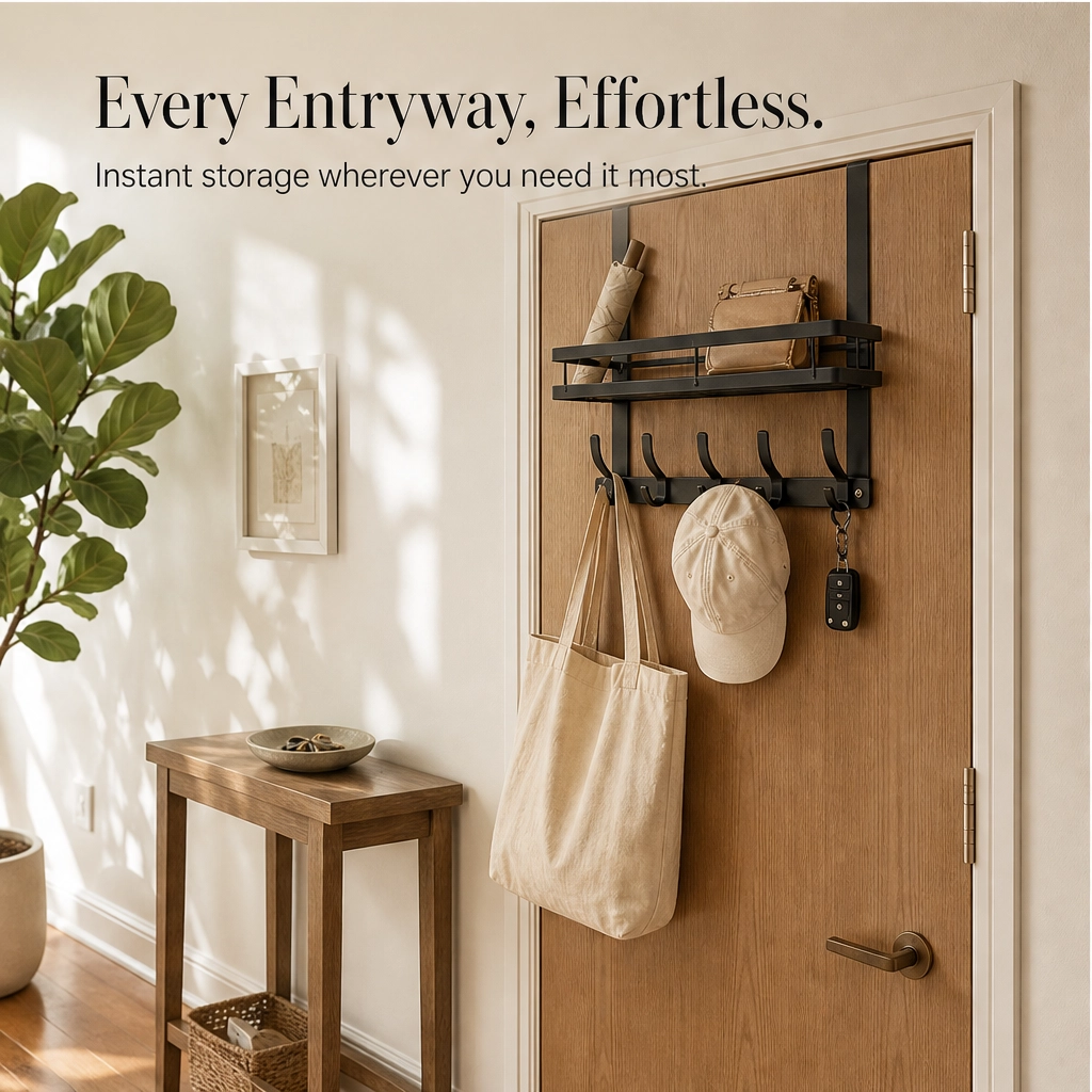 Optimisez votre salle de bain: crochets de porte en acier carbone avec panier pour serviettes et accessoires, sans perçage.