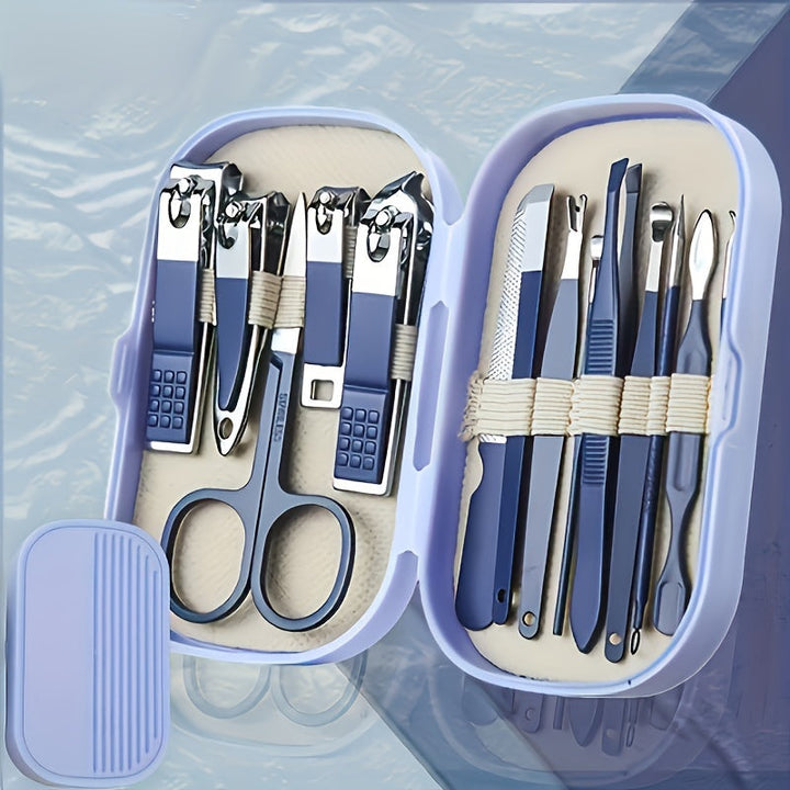 Set complet de manucure pédicure avec 14 outils professionnels en acier inoxydable pour tous les besoins d'ongles.