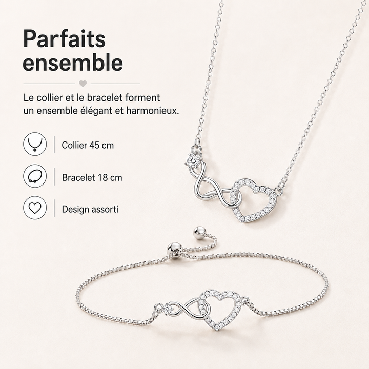 Élégant ensemble bijoux cœur pour femme, en argent et zircone, parfait pour l'amour.