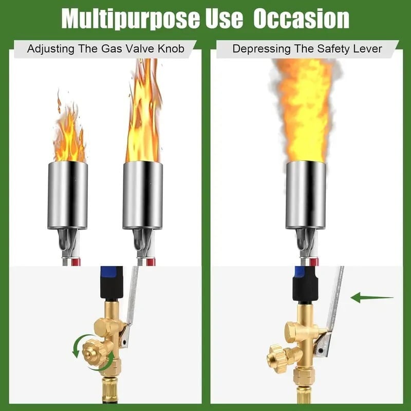 Outil de jardinage professionnel : chalumeau désherbeur ergonomique et sûr pour un usage extérieur intensif au propane.