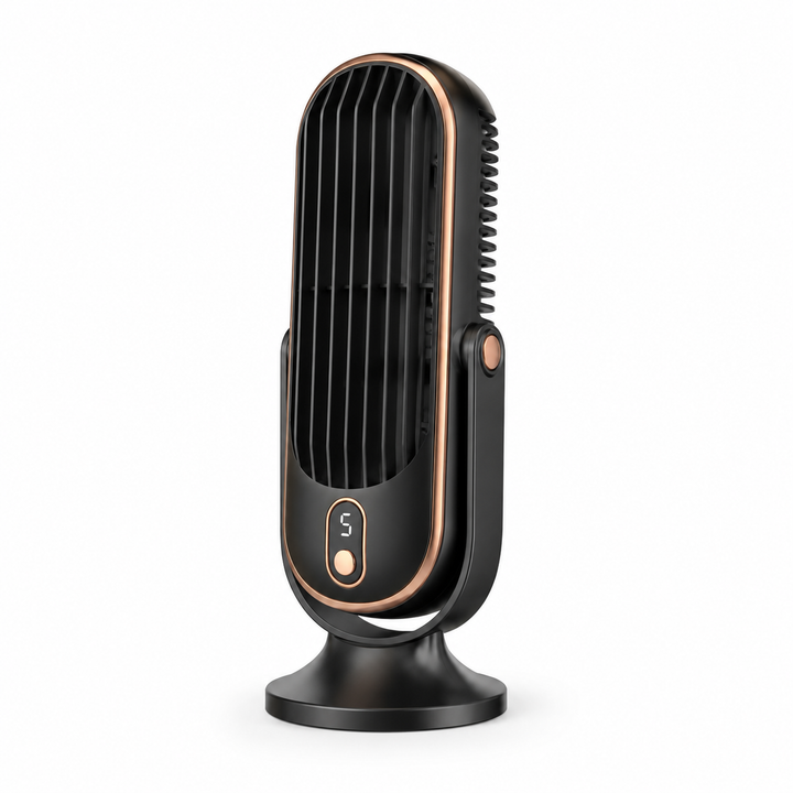 Mini ventilateur AeroLux compact, silencieux, USB, 720°, parfait pour un rafraîchissement efficace.