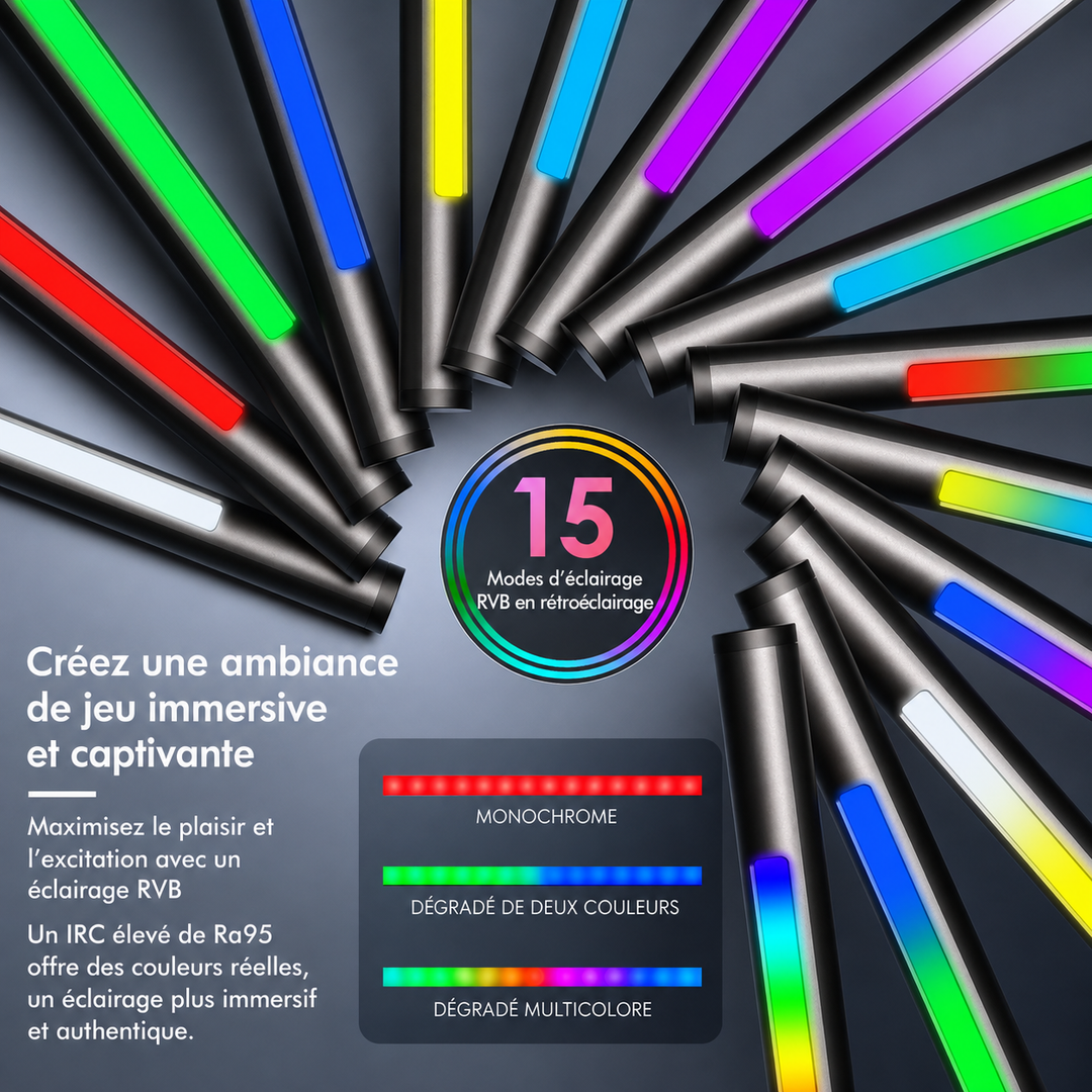 Barre lumineuse LED écran avec clip. Installation facile, éclairage ajustable, rétroéclairage RVB pour un confort visuel optimal.