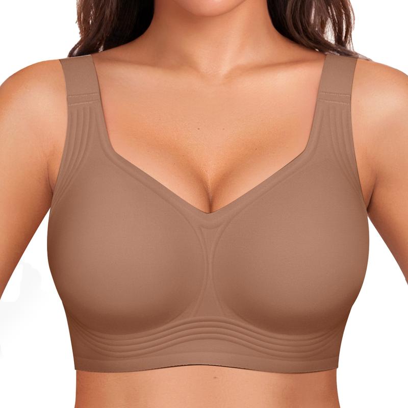 Texture douce d'un soutien-gorge confort sans armature, maintien naturel. Lingerie respirante pour femmes.