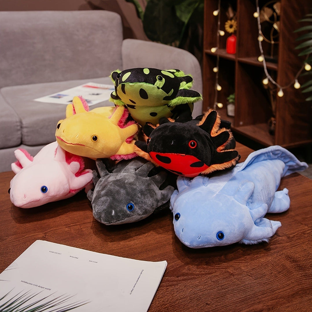 Peluche axolotl réaliste 42cm rose, jouet doux unisexe pour enfant, décoration ou collection.