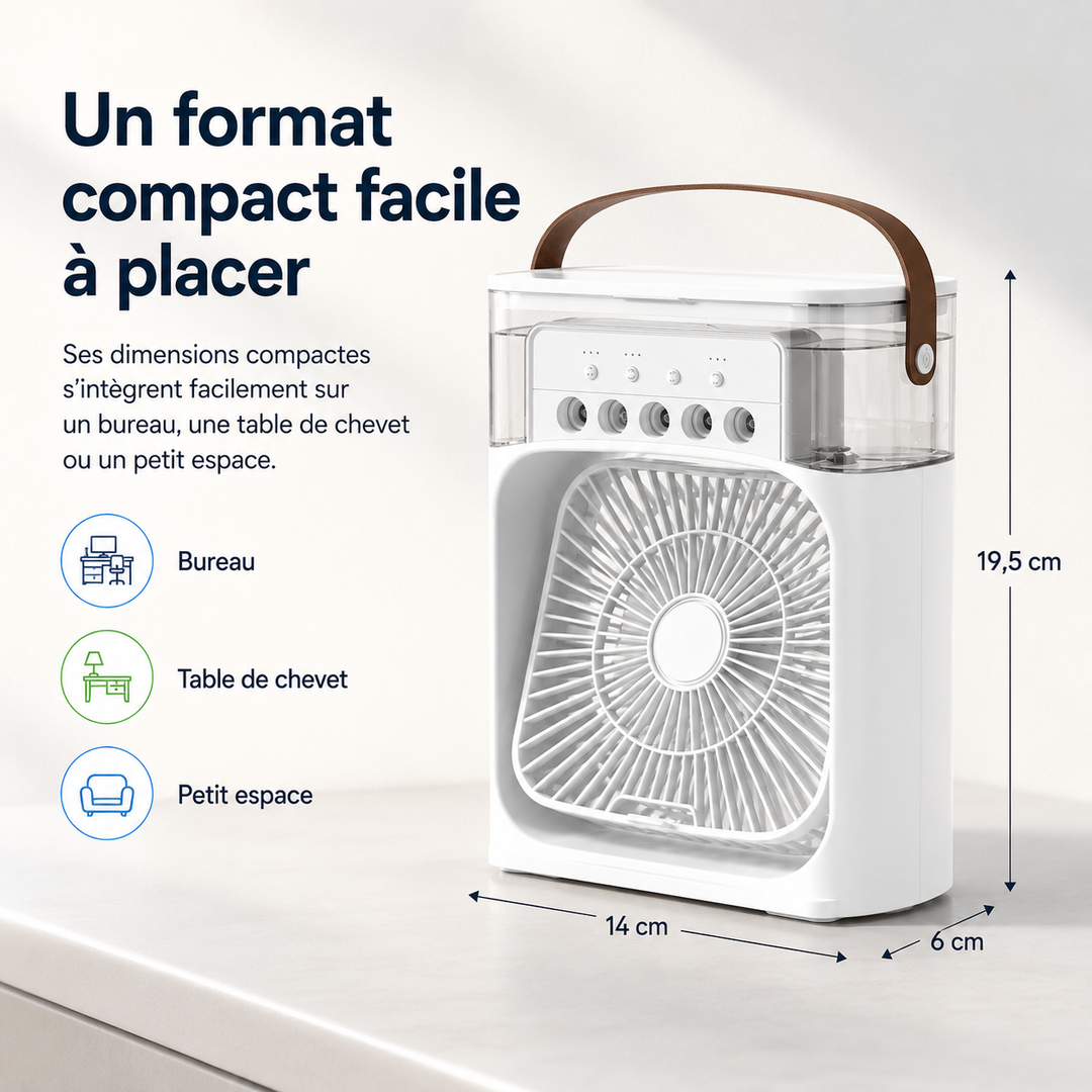 Rafraîchisseur d'air évaporatif portable CoolScape USB. Fraîcheur personnalisée pour la maison, le bureau ou les voyages.