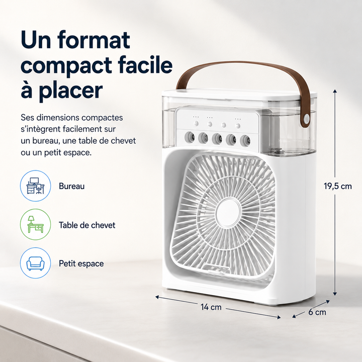 Rafraîchisseur d'air évaporatif portable CoolScape USB. Fraîcheur personnalisée pour la maison, le bureau ou les voyages.
