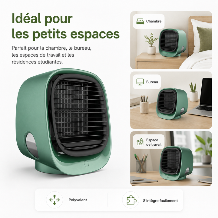 Ventilateur compact et léger, parfait pour apporter une fraîcheur personnelle au bureau.
