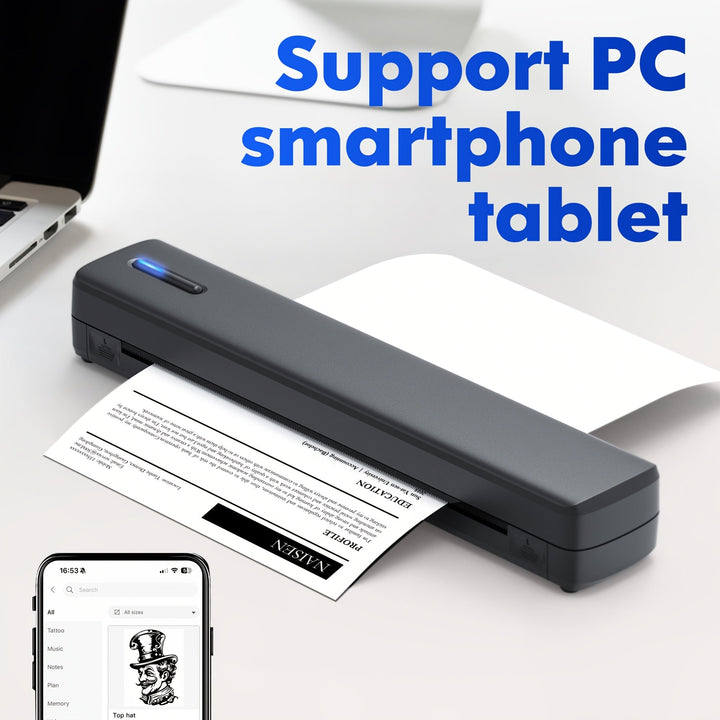 Mini imprimante thermique Bluetooth pour documents A4 en déplacement, idéale voyage pro.
