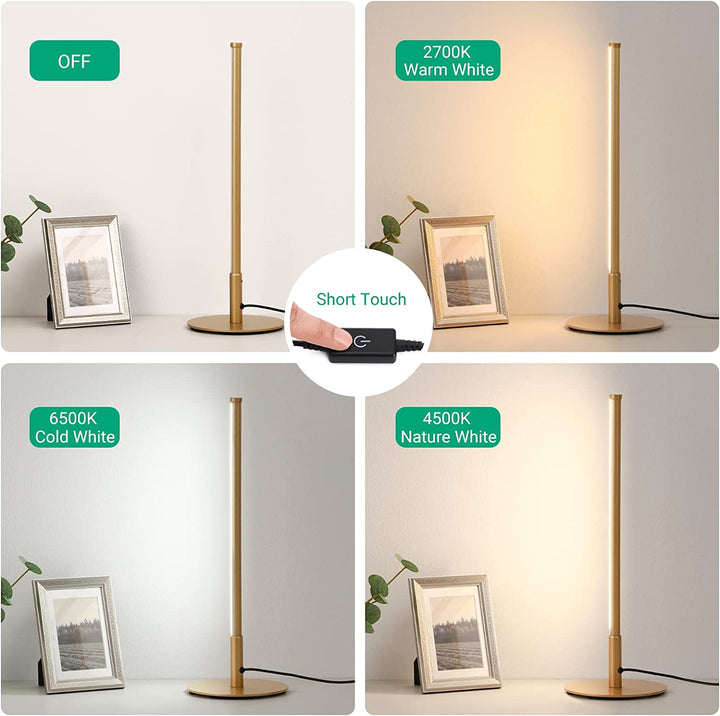 Lampe de table LED tactile, 3 modes de couleur et variateur, design contemporain, idéale pour bureau ou chambre.