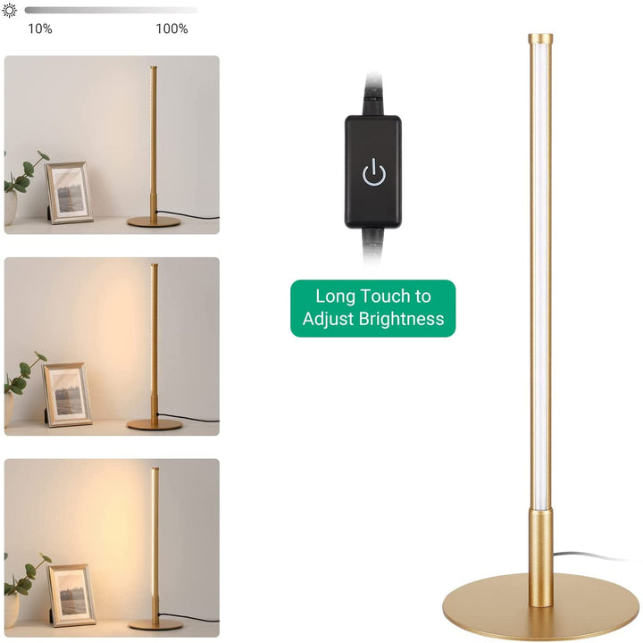 Lampe de table LED élégante, corps métallique, commande tactile intuitive, éclairage d'ambiance design et moderne.
