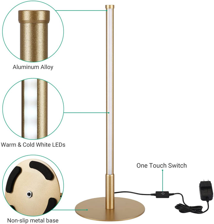 Lampe de table LED tactile dimmable, 3 teintes de lumière, design épuré, parfaite pour salon, chambre ou bureau.