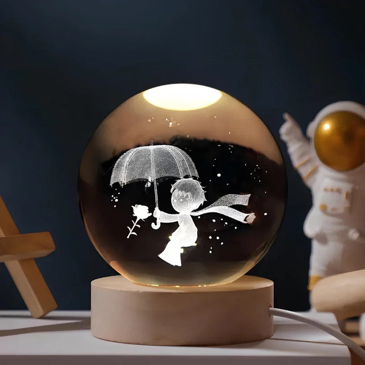 Lampe cristal 3D spatiale, lumière LED chaude pour ambiance cosy.