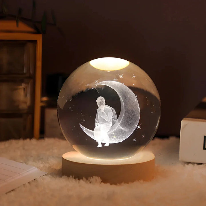 Lampe cristal 3D univers galactique, éclairage doux et décoratif.