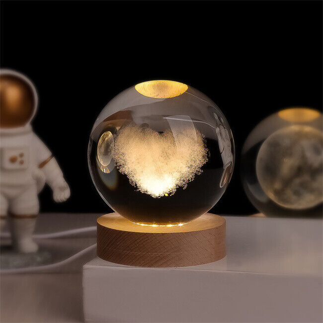 Éclairage 3D cristal, motifs spatiaux, lampe LED ambiance cosy.