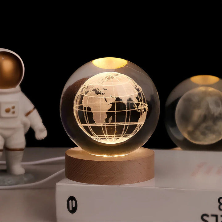 Lampe cristal 3D univers, éclairage LED ambiant, décoration de chambre.
