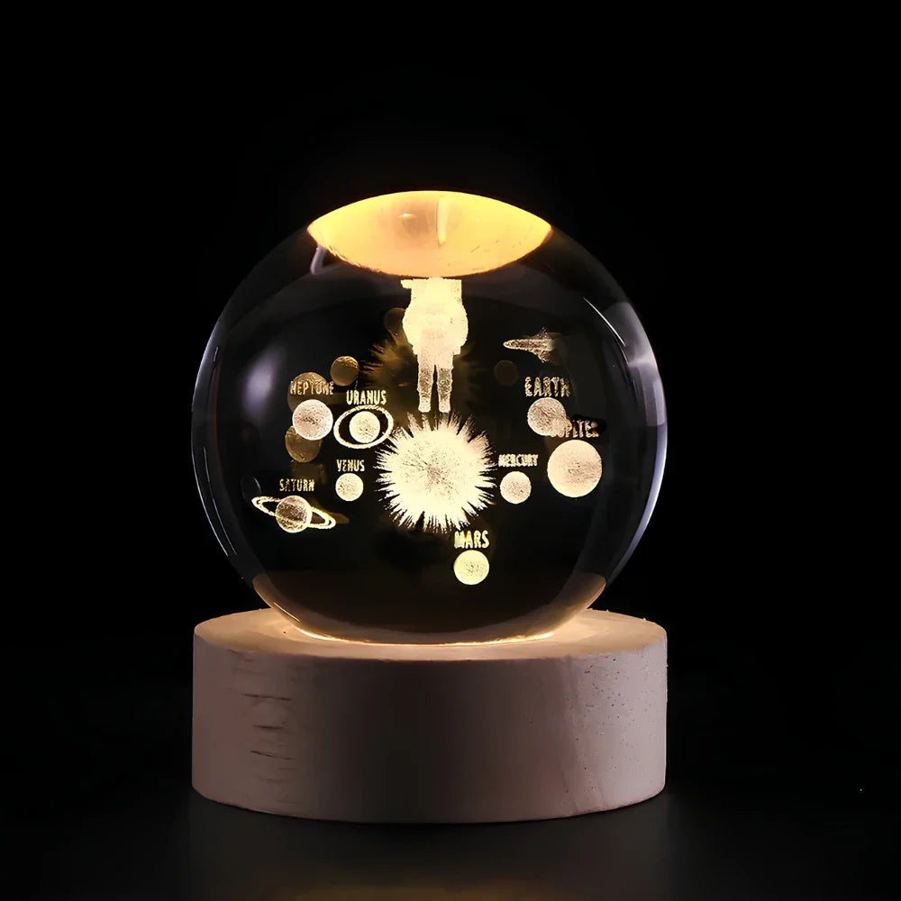 Décoration spatiale: lampe LED cristal 3D, univers galactique enchanteur.