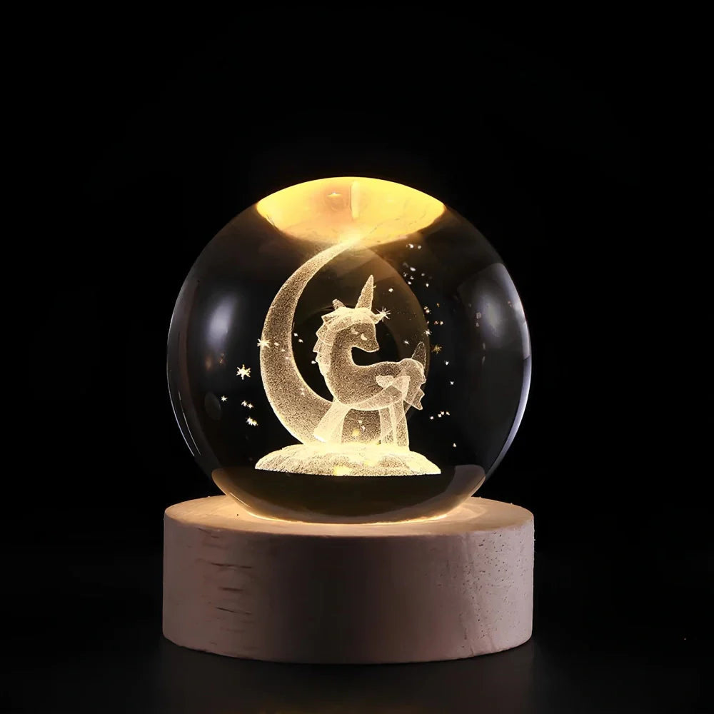Veilleuse LED galaxie, lampe cristal 3D, éclairage doux et apaisant.