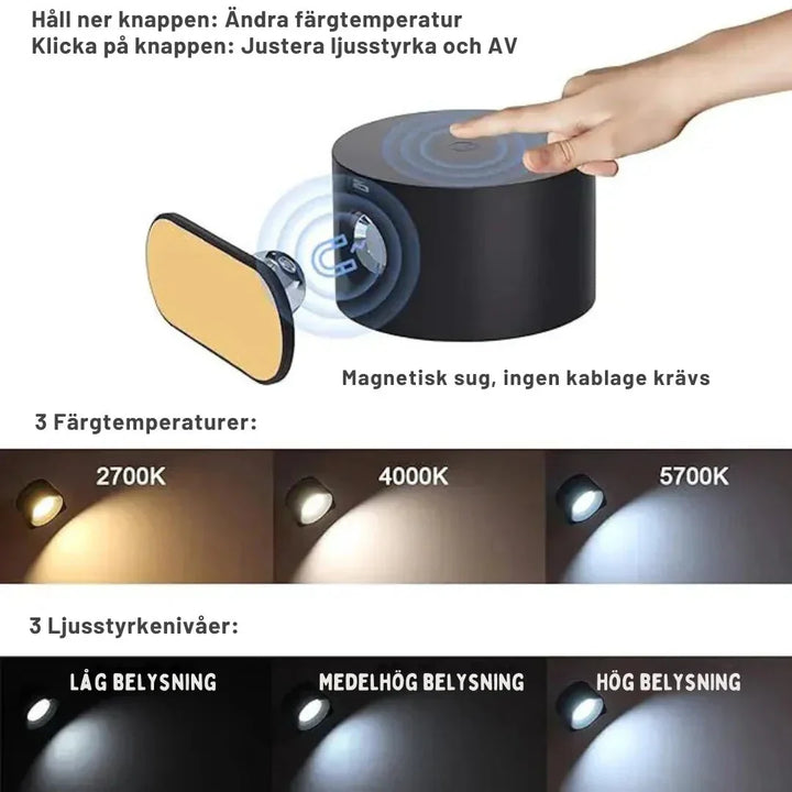 Lampe murale sans fil LED, style scandinave. Rechargeable avec télécommande. Éclairage intérieur moderne et épuré.