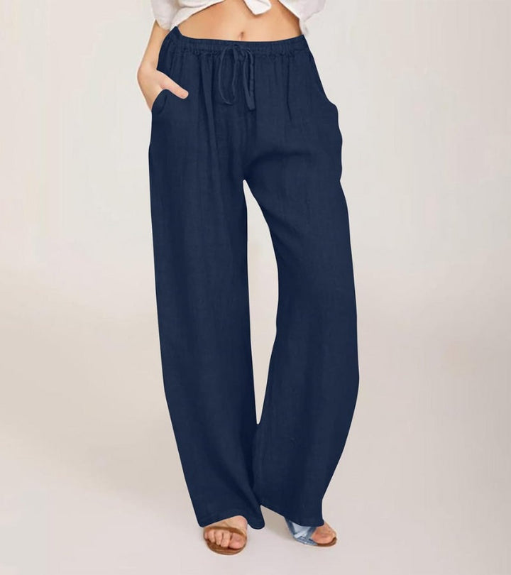 Pantalon large femme taille haute en lin, polyvalent pour l'été, les vacances ou un look décontracté.