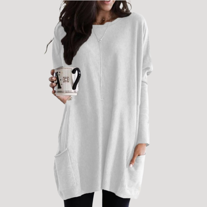 Chandail femme décontracté avec motif géométrique tendance, idéal pour la mode automne-hiver et le confort.
