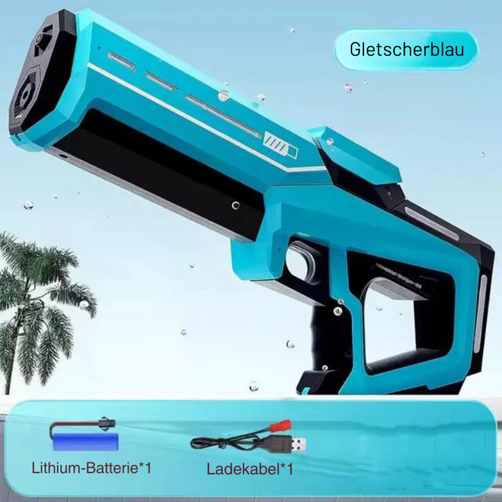 Pistolet à eau électrique prêt à l'action. Jouet d'été rechargeable, idéal pour jeux d'eau et activités extérieures intenses.