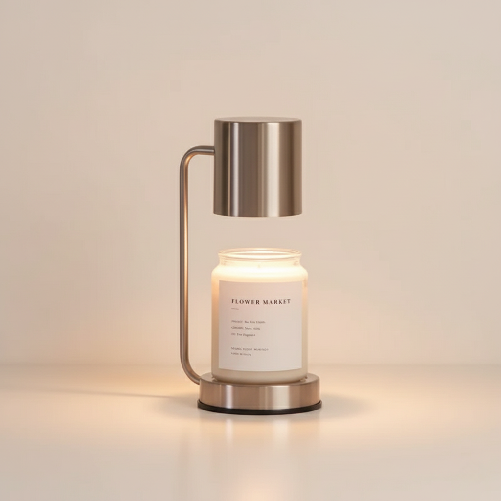 Lampe de table chauffe-cire, design épuré, créant une ambiance chaleureuse et sécurisée pour tout intérieur.
