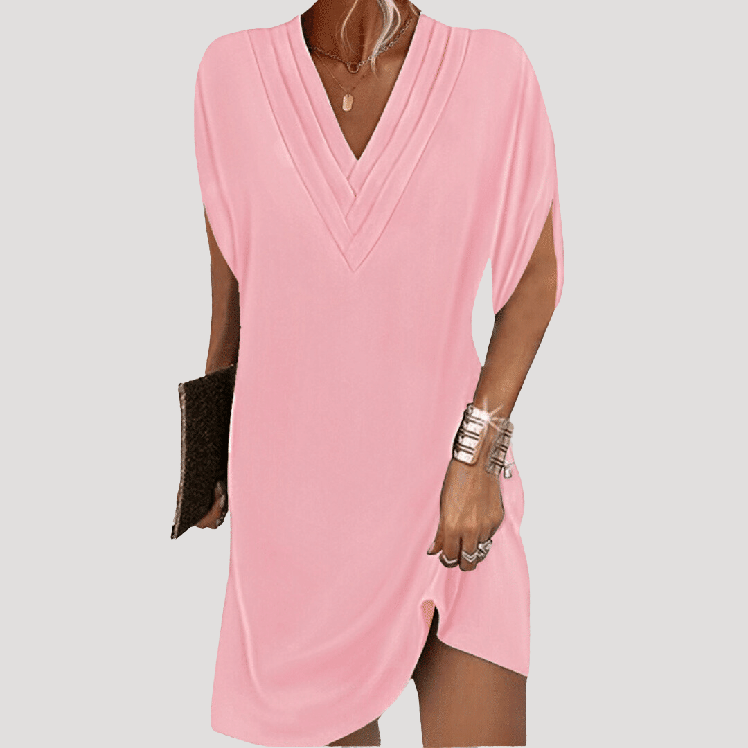 Jolie robe d'été courte et fluide pour femme, col V, idéale pour les journées chaudes et les vacances.