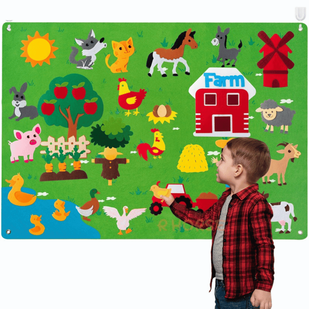 Tableau en feutre interactif pour enfants, jeu éducatif et créatif, idéal pour le développement et l'imaginaire.