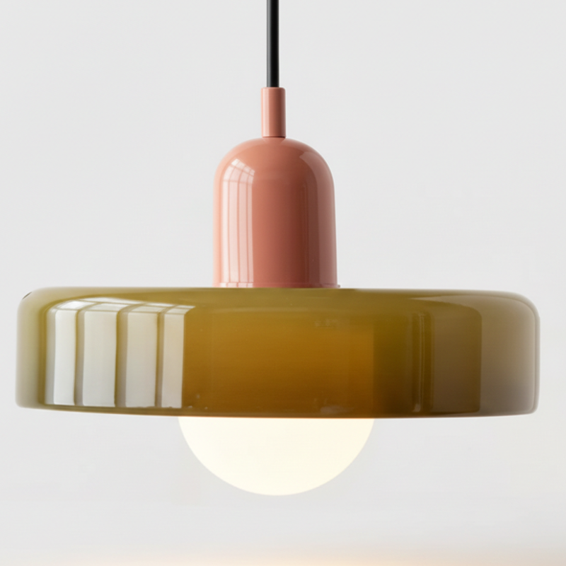 Lampe suspendue design Bauhaus, verre multicolore, parfaite pour chambre ou bureau stylé.