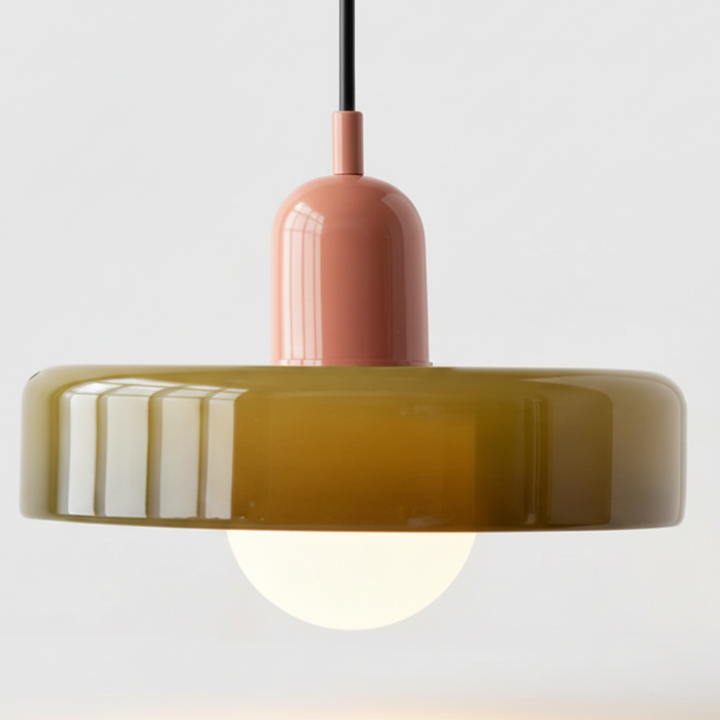 Lampe suspendue design Bauhaus, verre multicolore, parfaite pour chambre ou bureau stylé.