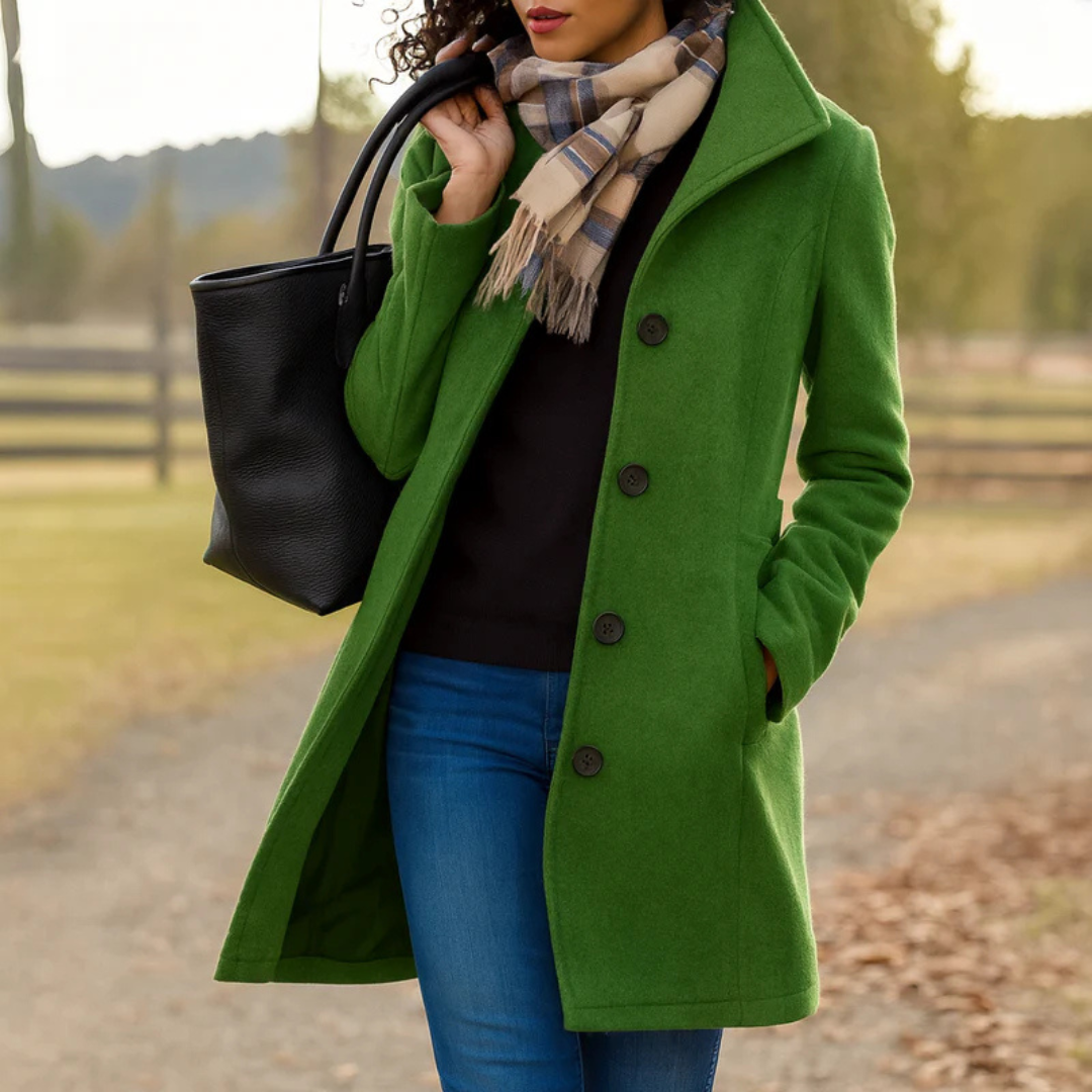 Manteau trench femme classique, coupe longue et boutonnée, idéal mode automne-hiver et élégance.