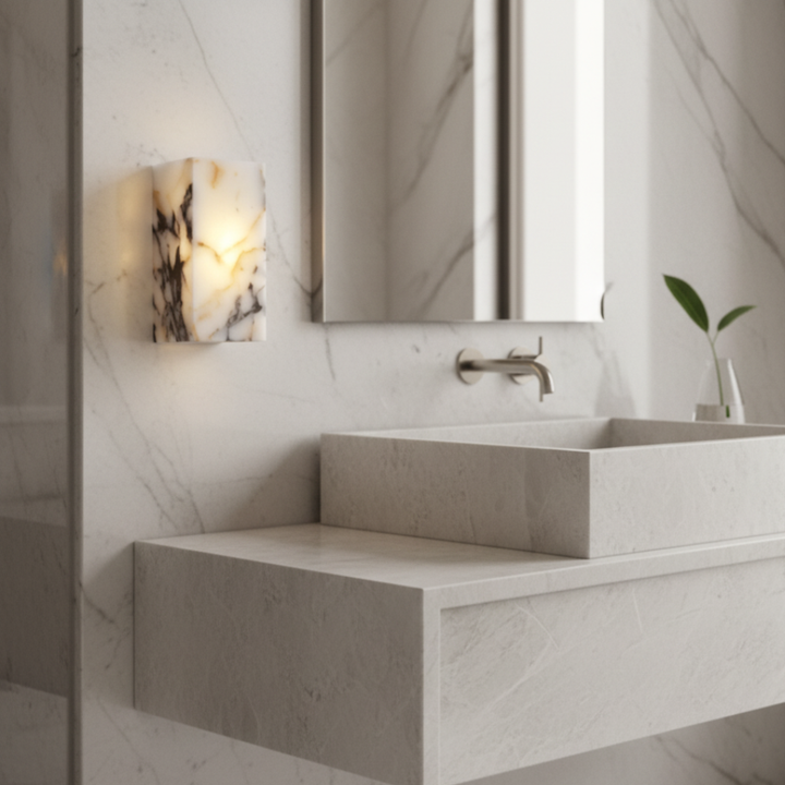 Décoration murale LED en marbre blanc, style scandinave élégant pour un éclairage intérieur moderne.