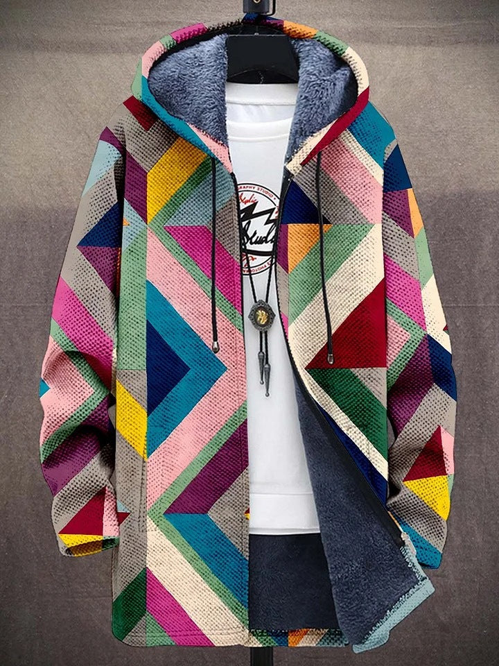 Veste polaire femme à capuche avec fermeture éclair et poches, imprimé artistique streetwear, look urbain pratique.