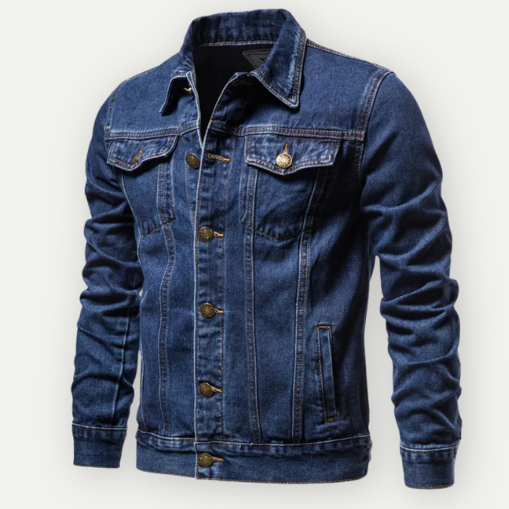 Veste en jean homme intemporelle, coupe droite, parfaite pour un look décontracté et durable.