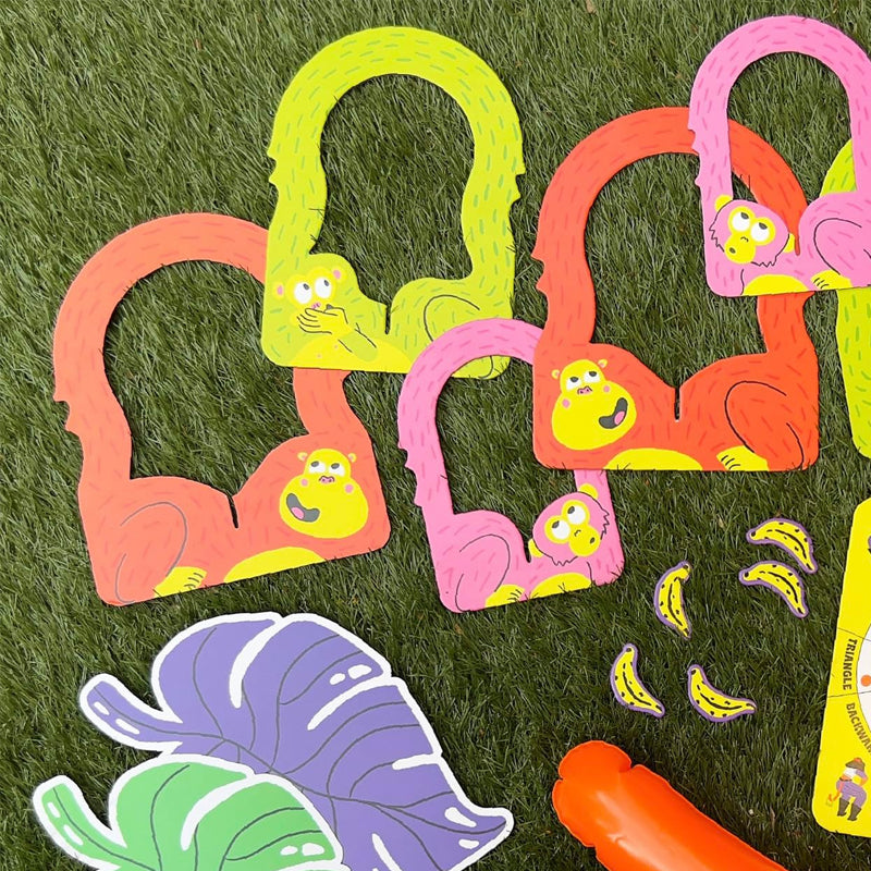 Les composants colorés du Jeu de Fête Swingo, prêts pour des heures de divertissement familial actif.