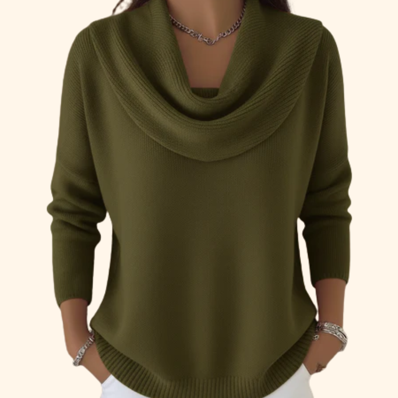 Vêtement chic décontracté : pull en coton doux et chaud pour femme, avec col drapé, parfait pour l'hiver.