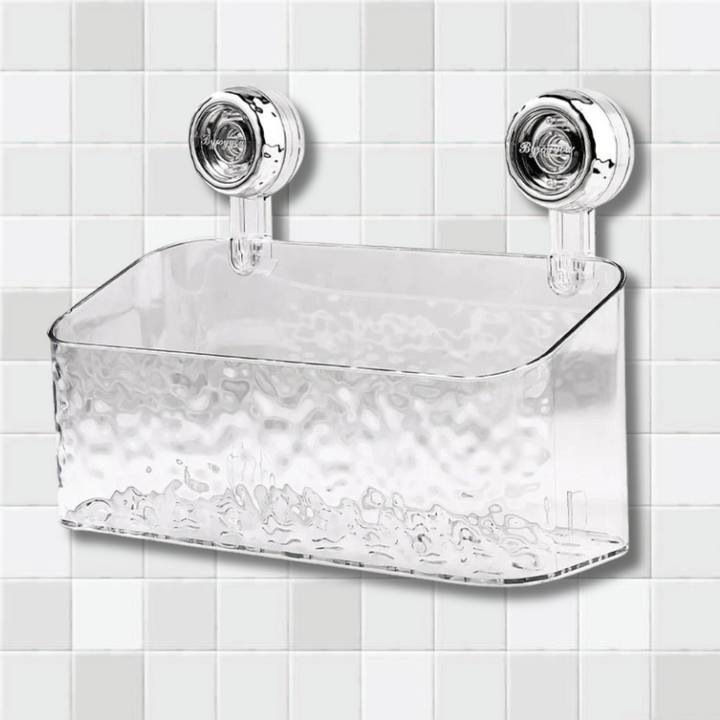 Rangement de douche OptiShelf sans perçage, étagère murale grise avec ventouse puissante pour salle de bain ou cuisine.