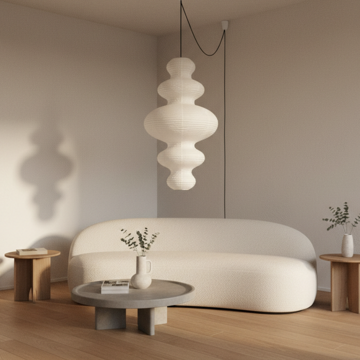 Lampe moderne Akari Juni, suspension élégante pour éclairage intérieur, ambiance scandinave.