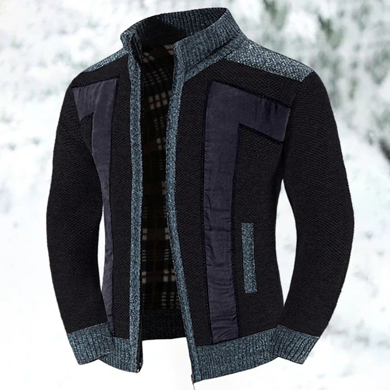 Gilet homme élégant en laine, col montant zippé. Confort et chaleur pour l'hiver. Maille fine, look casual chic.