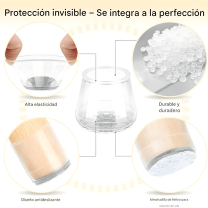 BALEINE PROTECTORES DE SILICONA PARA PATAS DE SILLA – ANTIDESLIZANTES Y SILENCIOSOS (TRANSPARENTE, 16 UNIDADES)