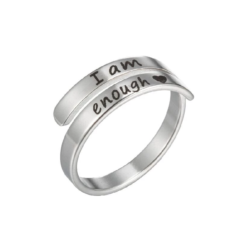 Bijou femme: bague d'affirmation "Je Suis Assez" en argent 925, encourage la confiance et l'amour de soi.