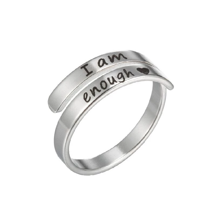 Bijou femme: bague d'affirmation "Je Suis Assez" en argent 925, encourage la confiance et l'amour de soi.