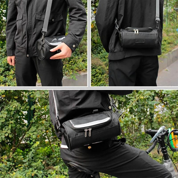 Sacoche vélo noire, étanche, pour téléphone, avec fenêtre tactile, essentielle pour le cyclisme urbain.