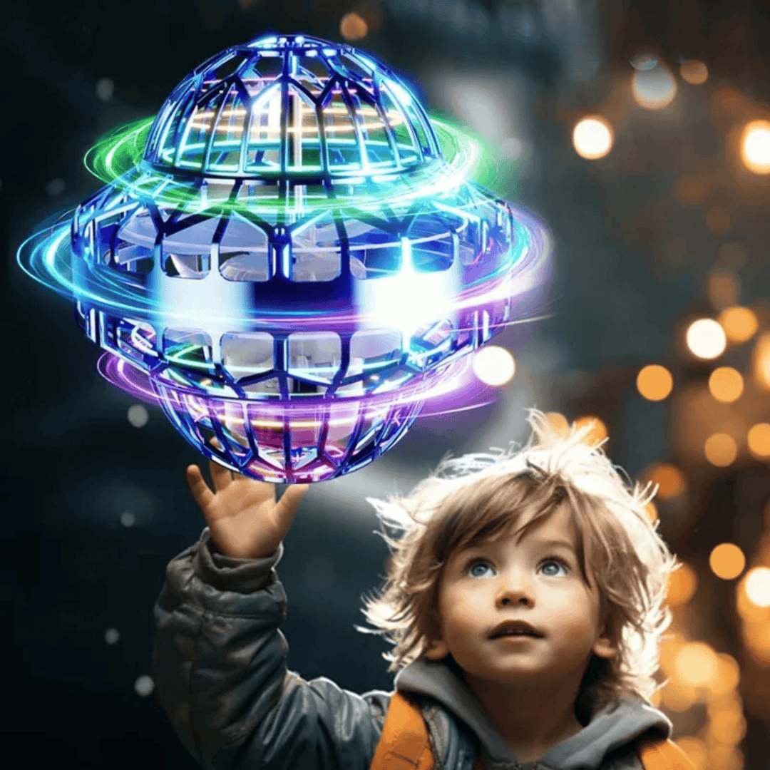 Gros plan sur la balle volante LED lumineuse en action, jeu amusant pour les enfants.